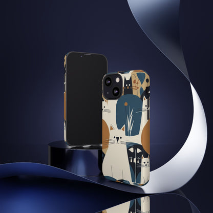 Cat Pattern Phone Case – Retro Abstract Cats Protective iPhone Cover