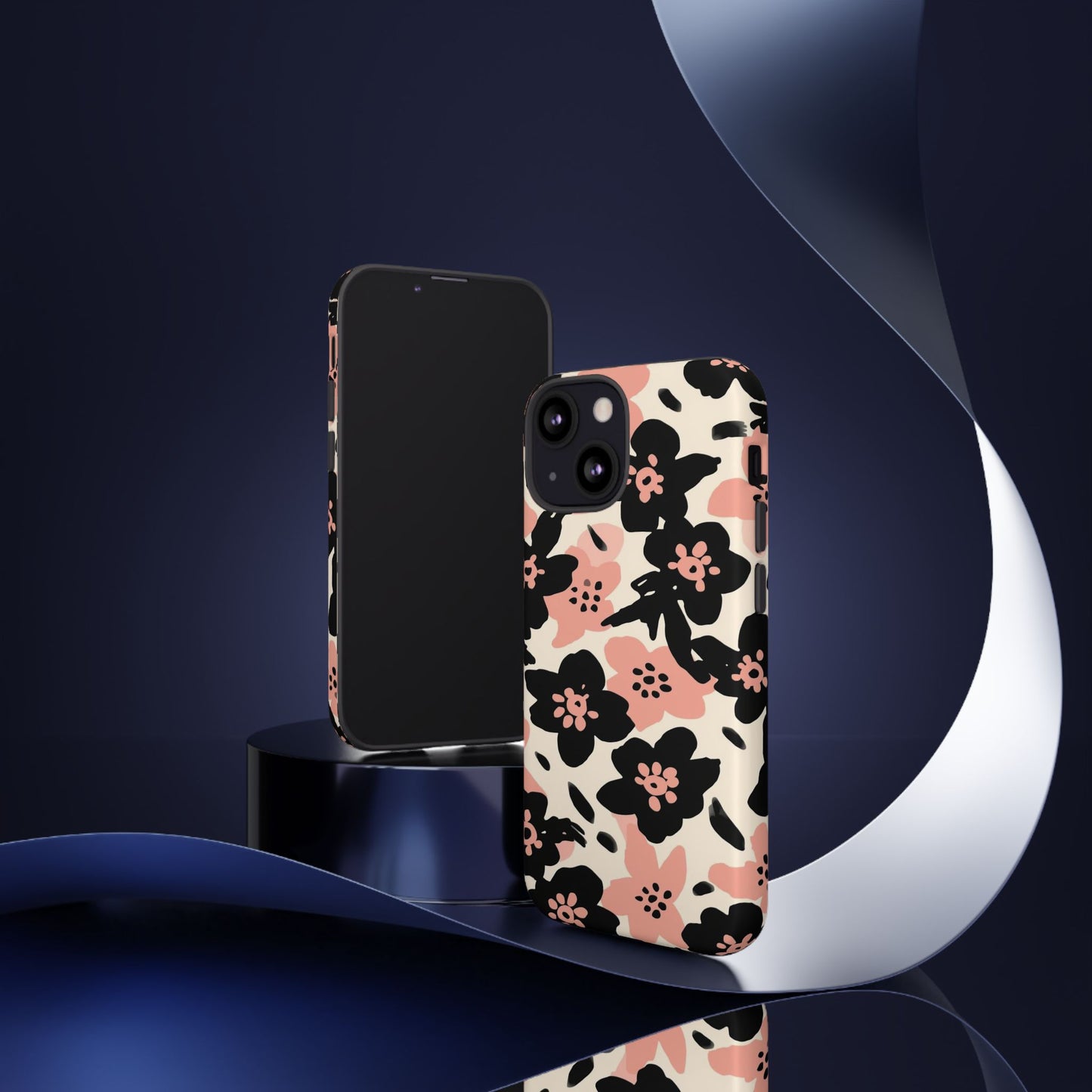 Floral Phone Case — Pink & Black Retro Blossom Protective Cover