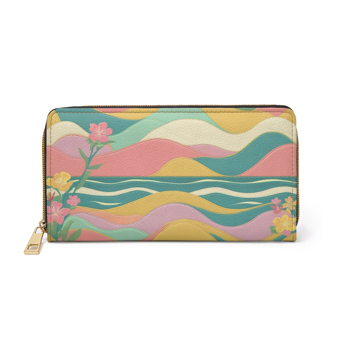 Zipper Wallet — Pastel Wave Floral Zip Wallet, Retro Sunrise Pattern