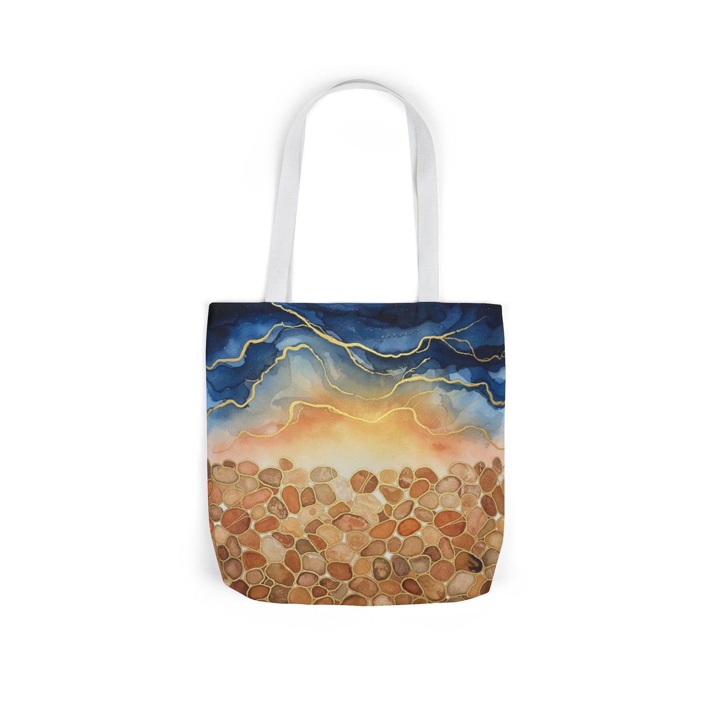Sunset Pebble Beach Canvas Tote — Artistic Ocean Wave Beach Tote Bag