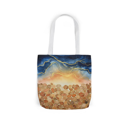 Sunset Pebble Beach Canvas Tote — Artistic Ocean Wave Beach Tote Bag