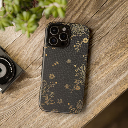 Floral Gold Foil Leather Texture Tough Phone Case