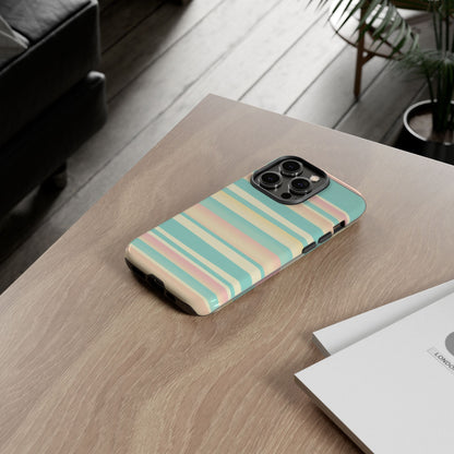 Pastel Striped Tough Phone Case — Mint, Peach & Cream Protective Cover