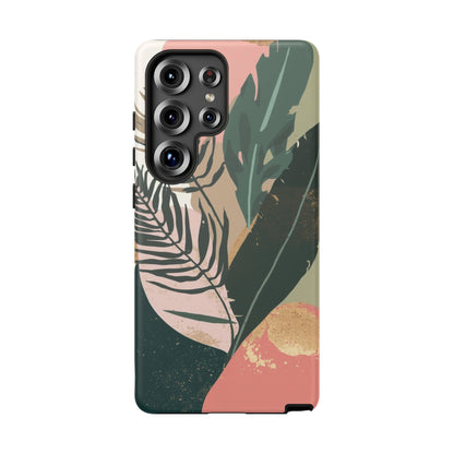 Tropical Leaf Tough Phone Case — Abstract Pink & Green Botanical Protective Cover