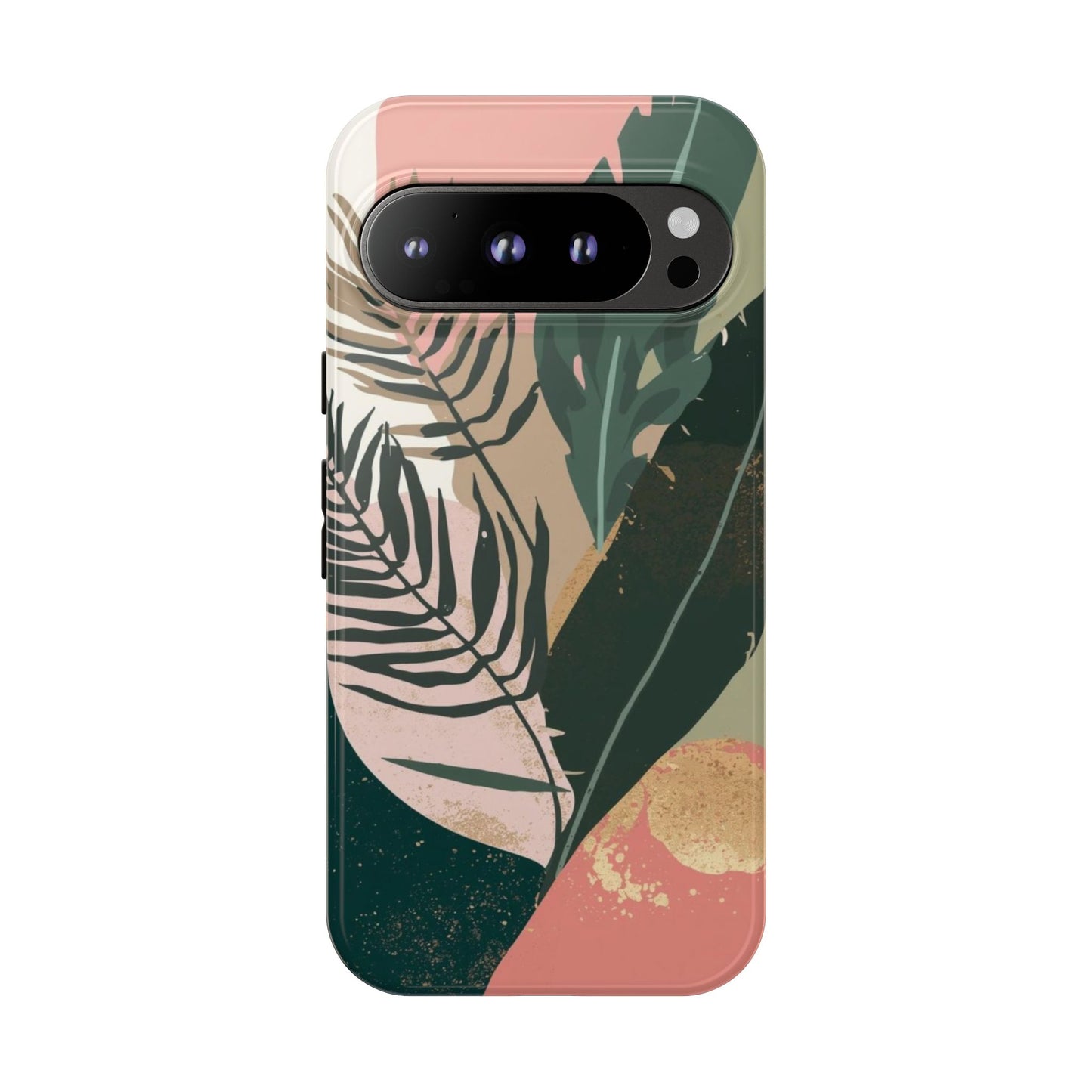 Tropical Leaf Tough Phone Case — Abstract Pink & Green Botanical Protective Cover