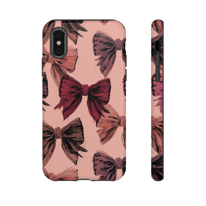 Bow Pattern Tough Phone Case — Pink Watercolor Bows Protective iPhone Cover