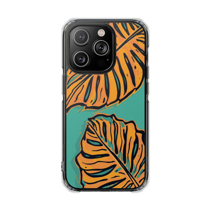 Clear Magnetic Phone Case — Tropical Orange Leaf Design
