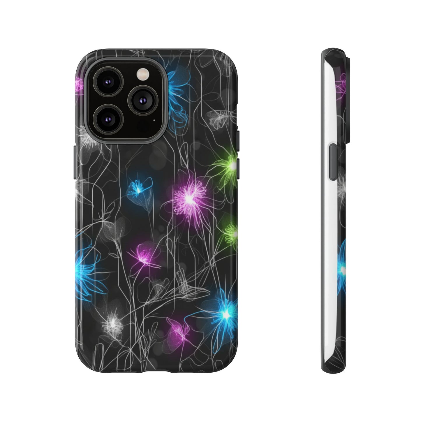 Neon Floral Tough Phone Case — Glow Flower Protective iPhone Cover