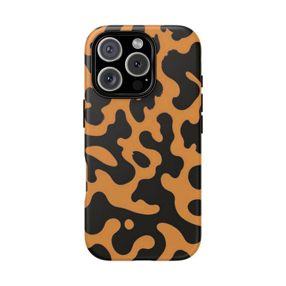 Leopard Print Phone Case — Orange & Black Tough Pattern Protective Cover