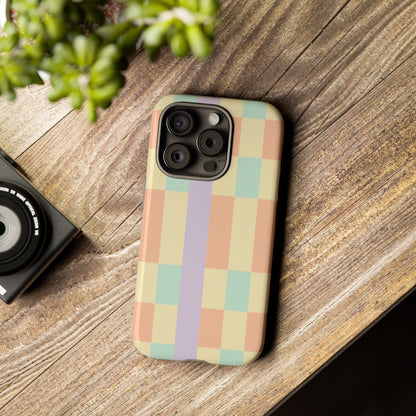 Pastel Checkered Phone Case — Retro Stripe Tough Case
