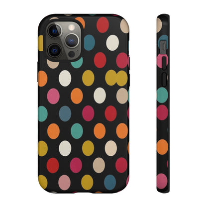 Polka Dot Tough Phone Case – Colorful Retro Dots on Black