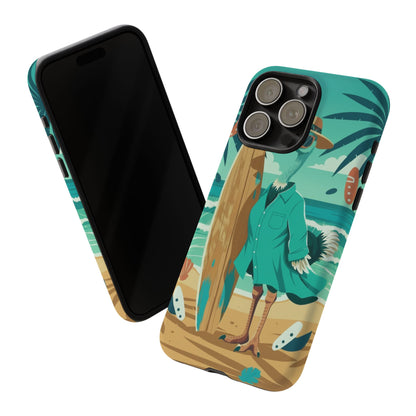 Phone Case — Retro Dressed Seagull Surfing Beach Illustration