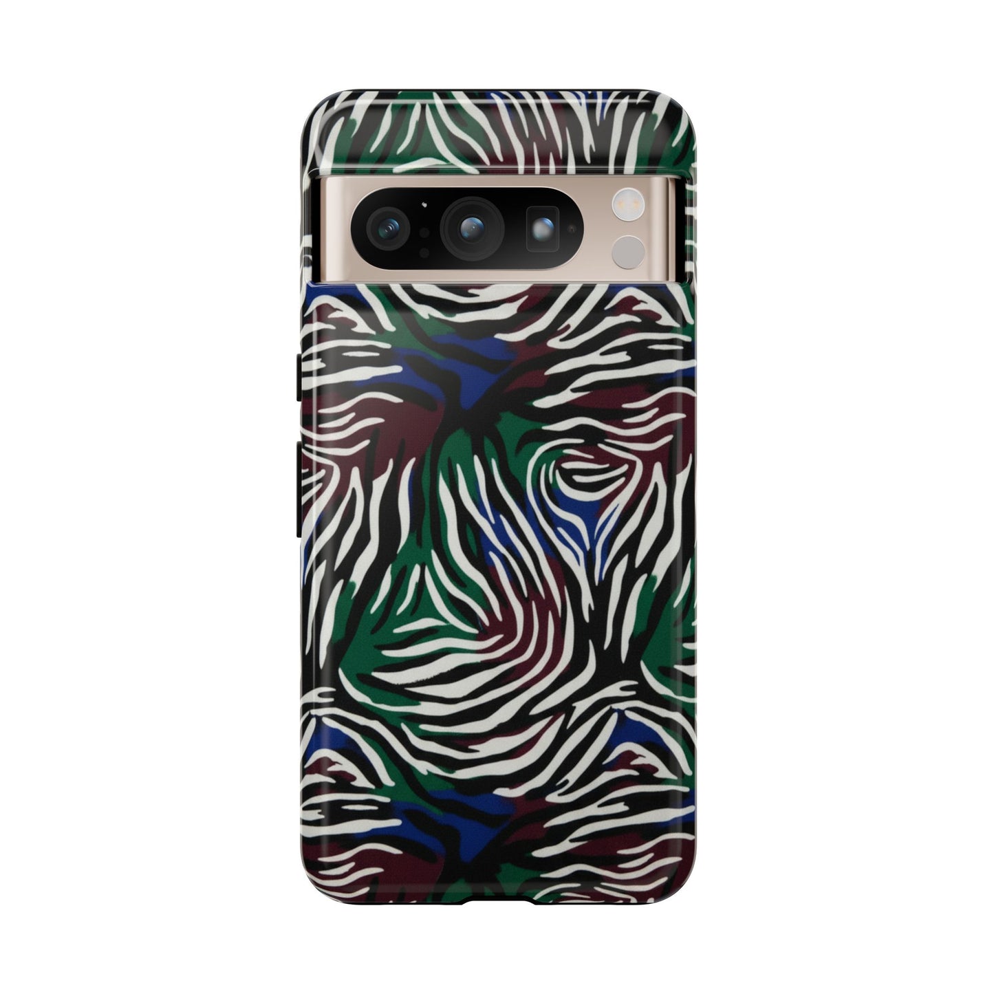 Zebra Camo Tough Phone Case – Green & Blue Animal Print Protective Cover
