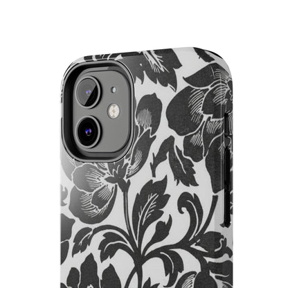 Tough Phone Case — Black & White Vintage Floral Protective Cover