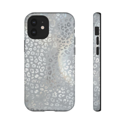 Grey Leopard Print Tough Phone Case — Durable Protective iPhone Cover