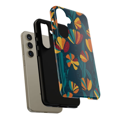 Floral Retro Teal Tough Phone Case — Vibrant Orange & Mustard Blooms