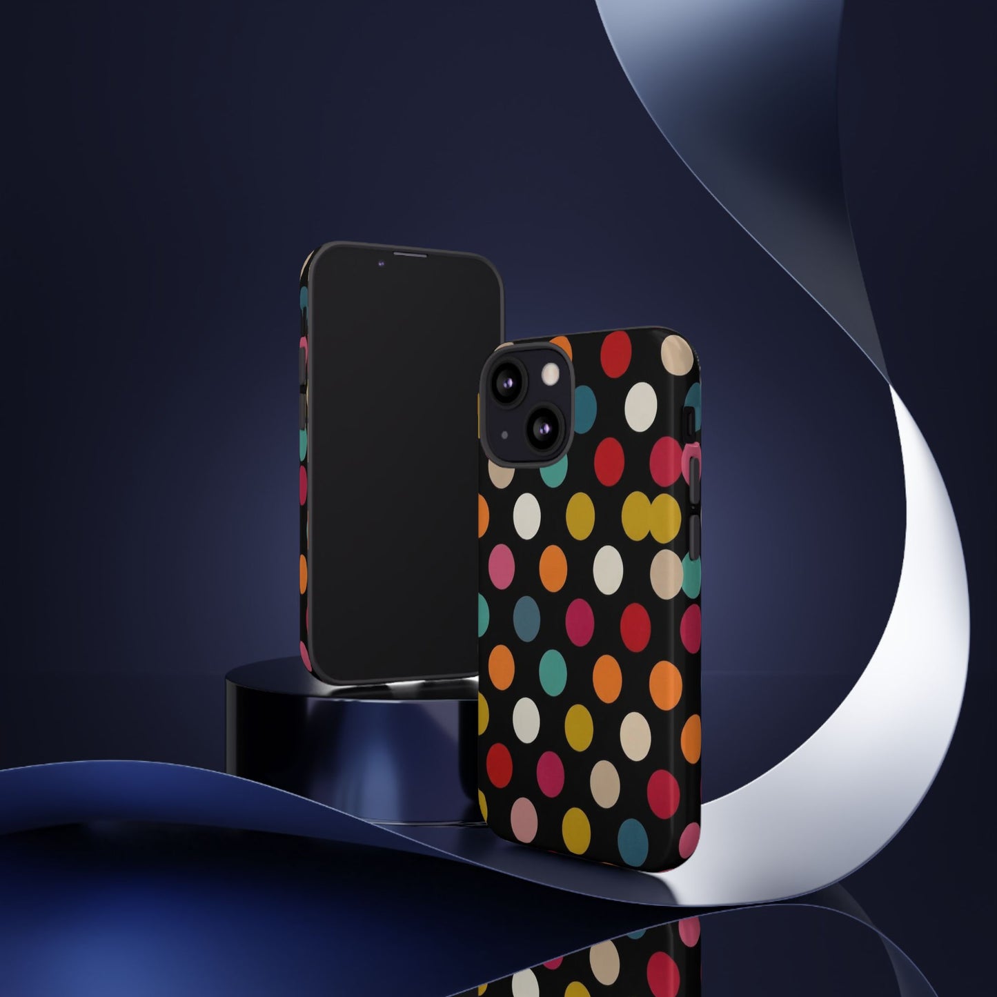 Polka Dot Tough Phone Case – Colorful Retro Dots on Black