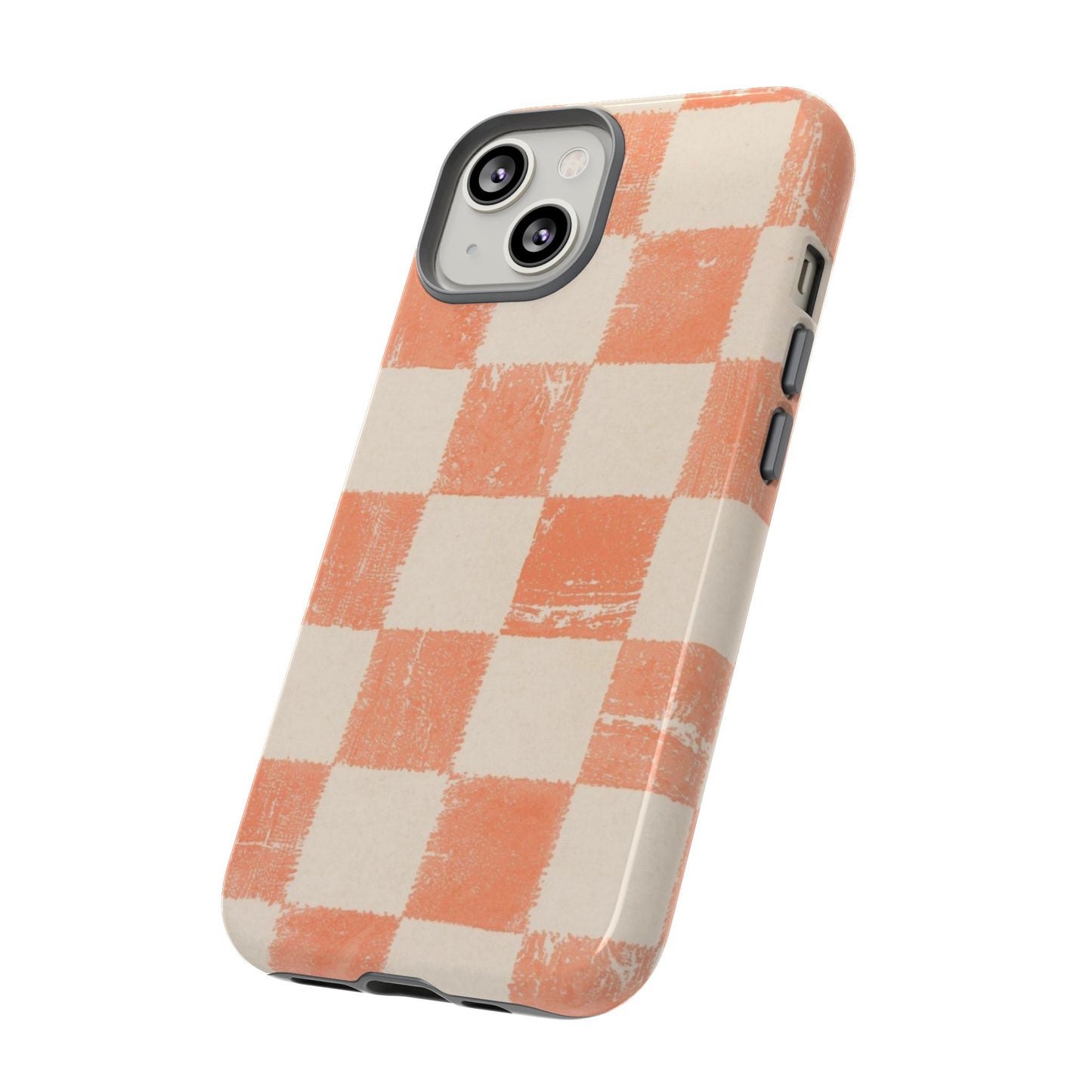 Peach Checkerboard Tough Phone Case — Retro Distressed Grid Design