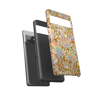 Floral Burst Tough Phone Case – Gold Pastel Botanical Protection