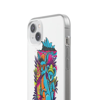 Kangaroo & Koala Surf Phone Case — Neon Aussie Beach Vibes Flexible Case