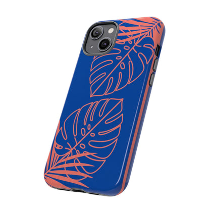 Tropical Monstera Phone Case — Blue & Coral Leaf Protective Cover