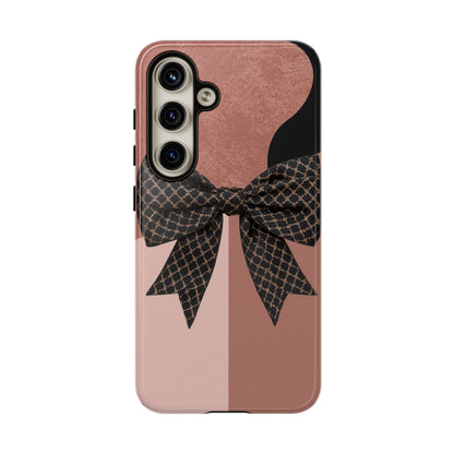 Bow Stripe Tough Phone Case – Pink Mauve Protective Cover