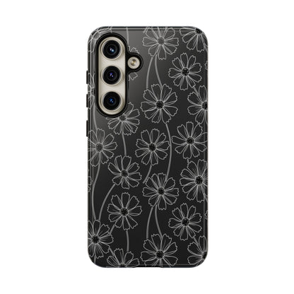 Floral Doodle Tough Phone Case — Black & Gray Daisy Pattern