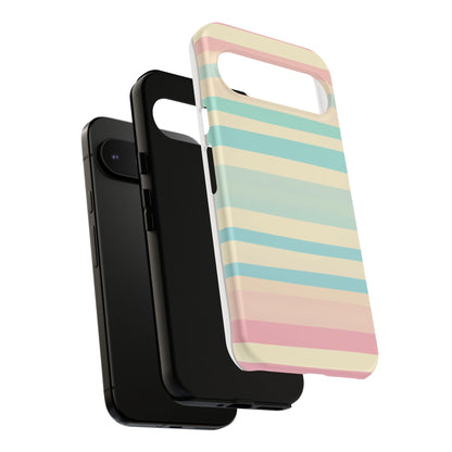 Pastel Striped Tough Phone Case – Protective Retro Rainbow Design
