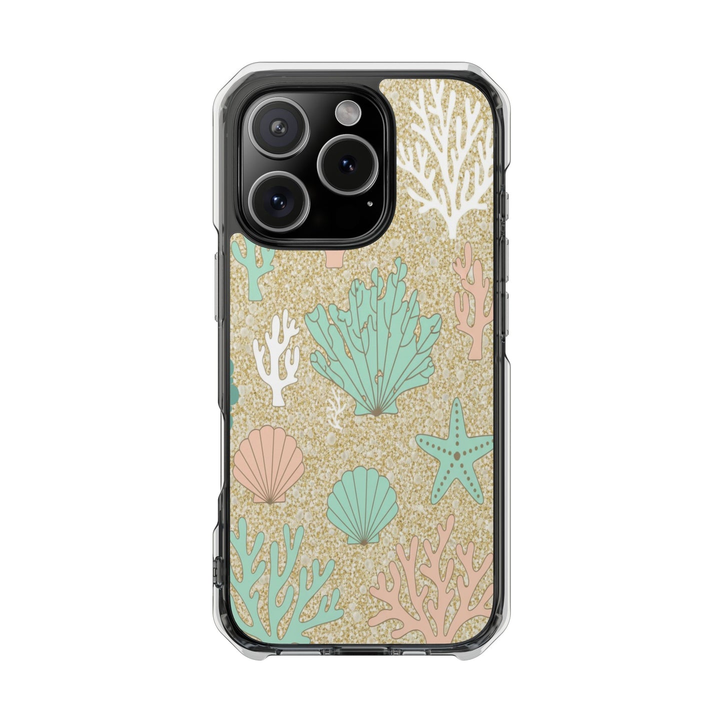 Clear Magnetic Phone Case — Pastel Seashell & Coral Beach Design