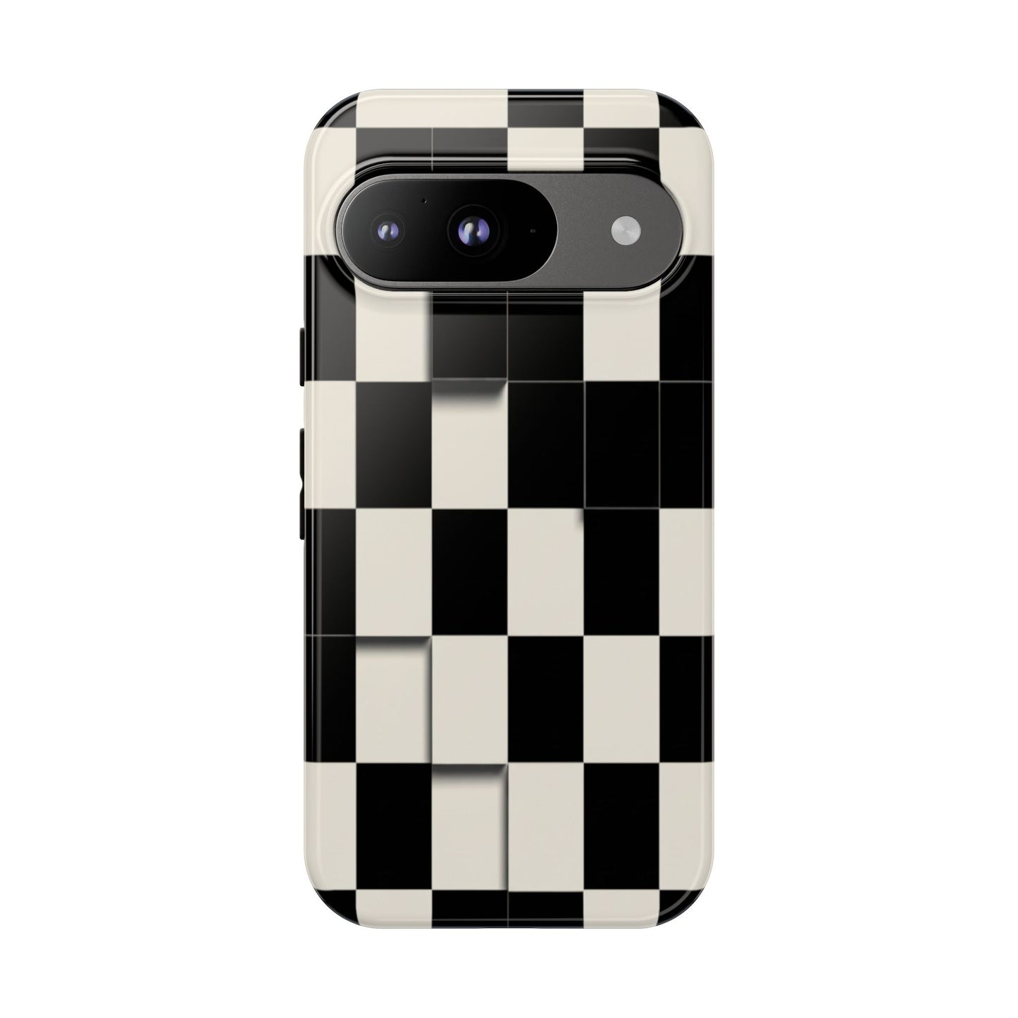 Checkerboard Tough Phone Case — Classic Black & Cream Grid Protective Cover