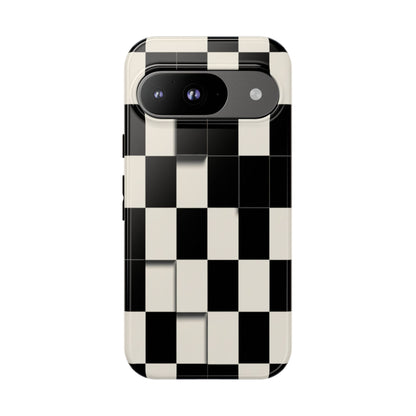 Checkerboard Tough Phone Case — Classic Black & Cream Grid Protective Cover