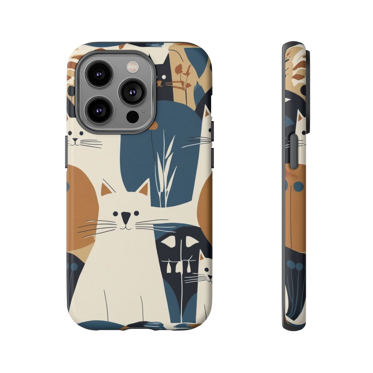 Cat Pattern Phone Case – Retro Abstract Cats Protective iPhone Cover