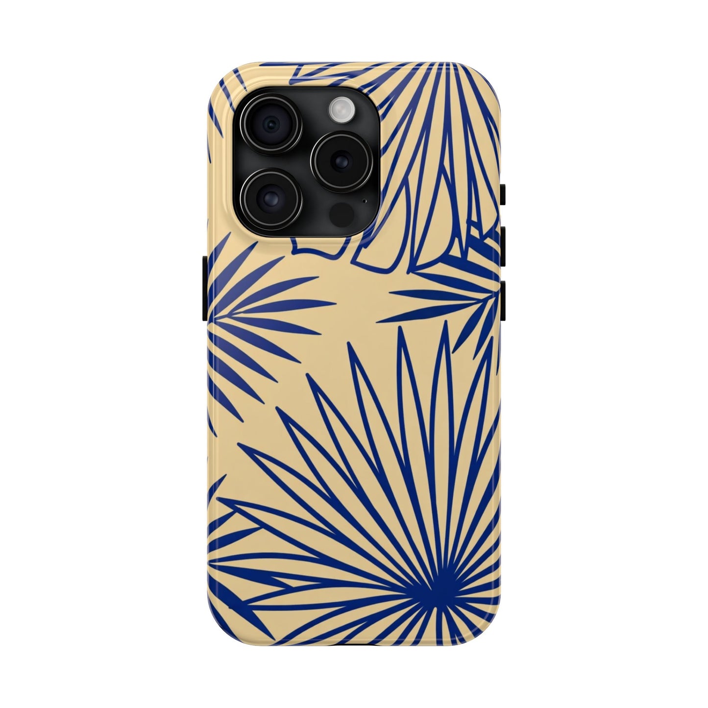 Tropical Palm Pattern Tough Phone Case — Navy Blue Fan Leaves on Sand