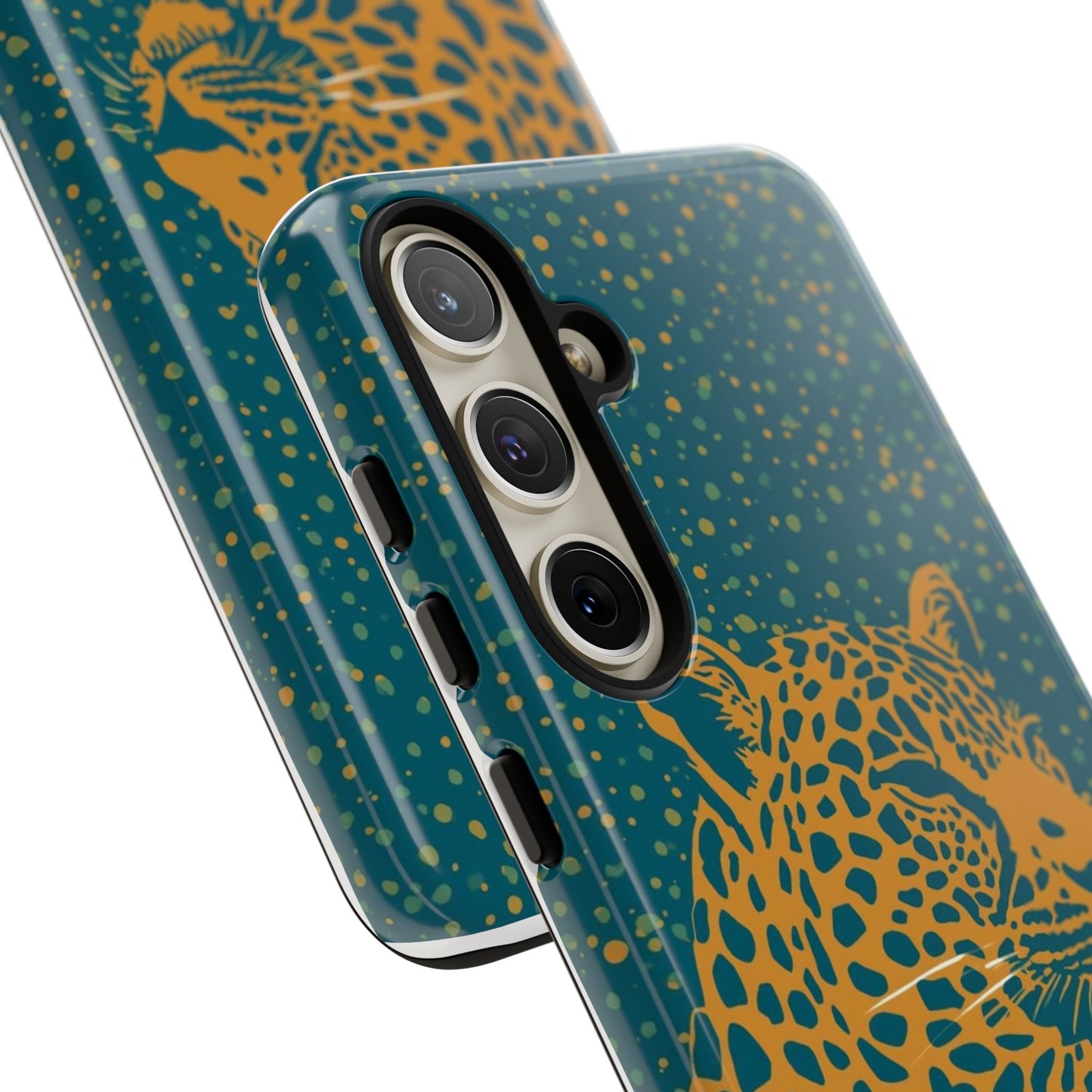 Leopard Spotlight Phone Case — Teal Gold Animal Print Protective Cover