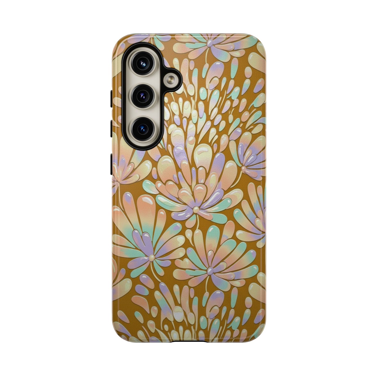 Floral Burst Tough Phone Case – Gold Pastel Botanical Protection