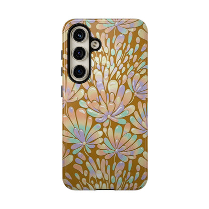 Floral Burst Tough Phone Case – Gold Pastel Botanical Protection