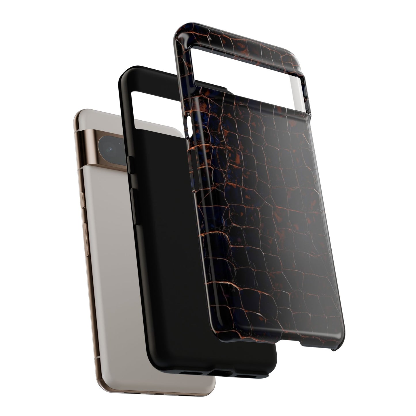 Croc-Embossed Tough Phone Case — Shockproof Black Alligator Texture