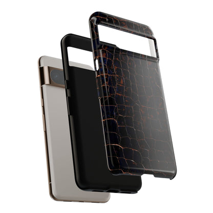 Croc-Embossed Tough Phone Case — Shockproof Black Alligator Texture