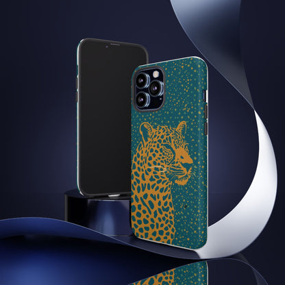 Leopard Spotlight Phone Case — Teal Gold Animal Print Protective Cover