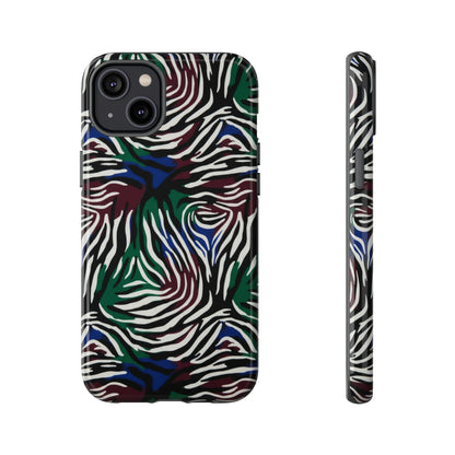 Zebra Camo Tough Phone Case – Green & Blue Animal Print Protective Cover