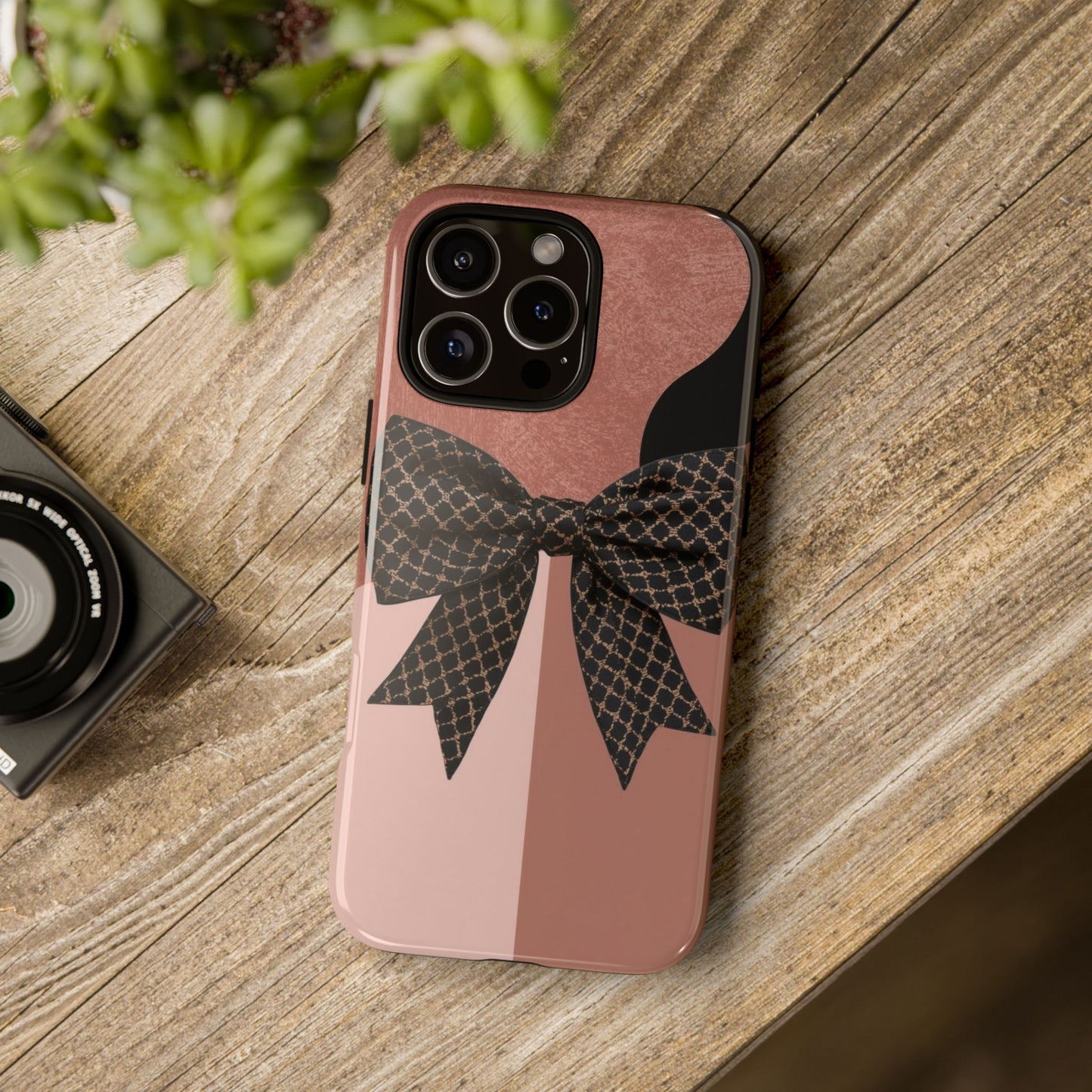 Bow Stripe Tough Phone Case – Pink Mauve Protective Cover