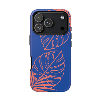 Tropical Monstera Phone Case — Blue & Coral Leaf Protective Cover