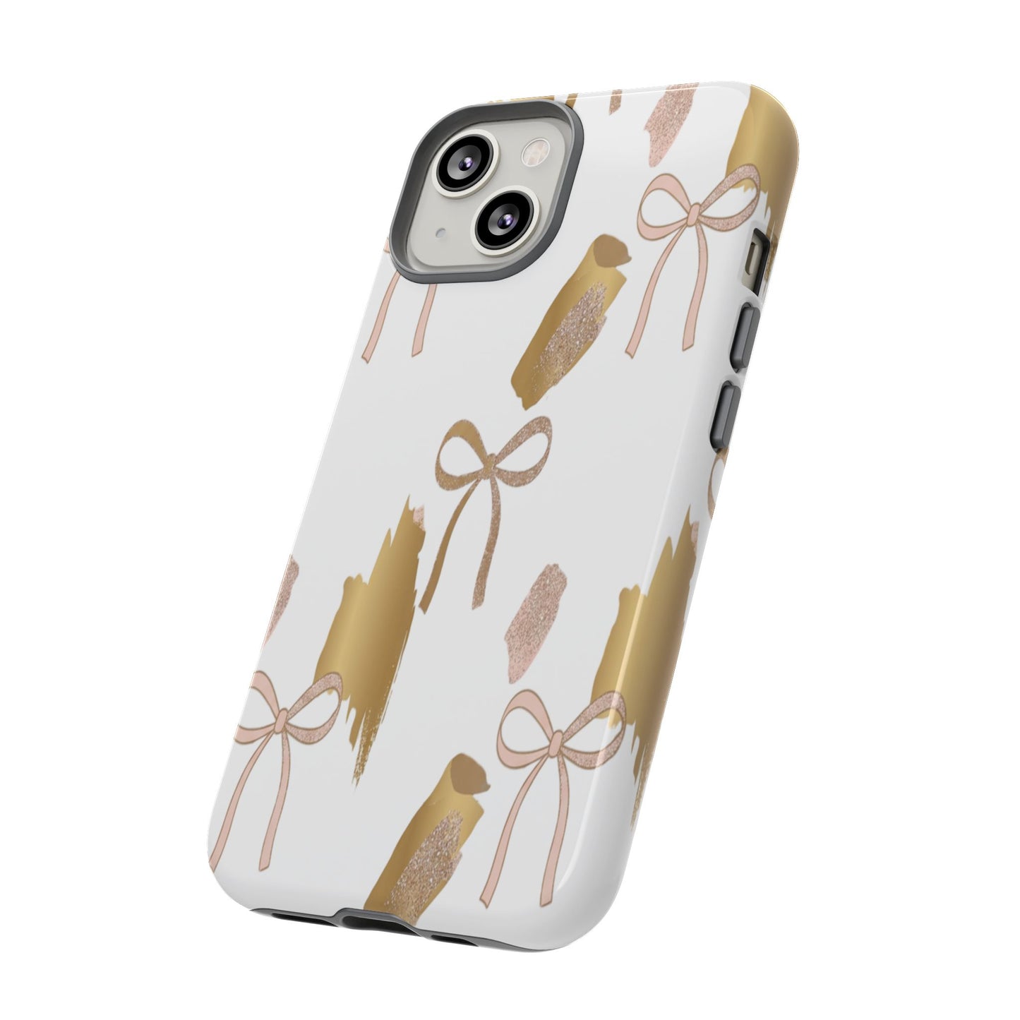 Phone Case — Gold Brushstroke & Blush Bow Pattern