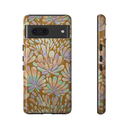 Floral Burst Tough Phone Case – Gold Pastel Botanical Protection