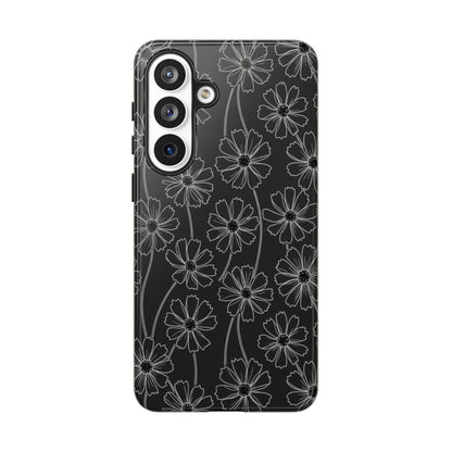 Floral Doodle Tough Phone Case — Black & Gray Daisy Pattern