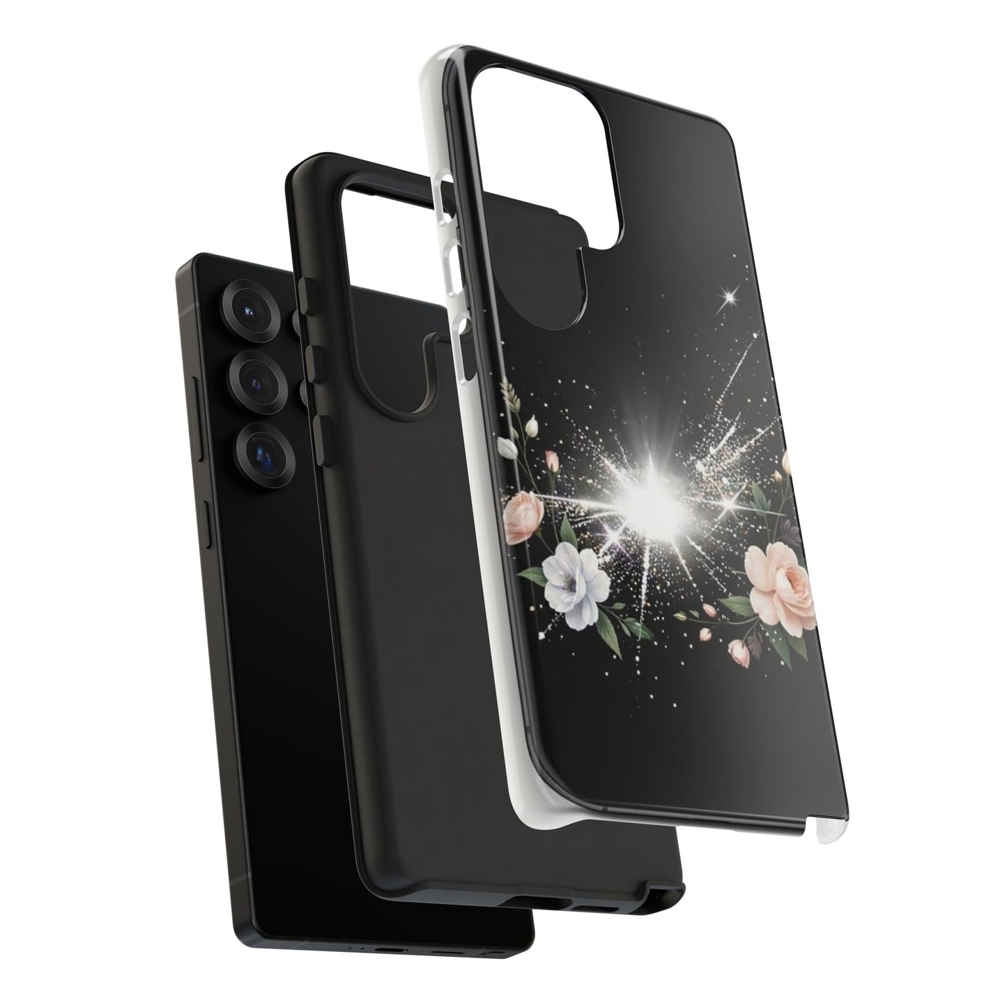 Floral Burst Phone Case — Protective Black Sparkle Design