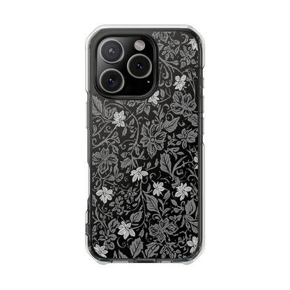 Clear Magnetic Phone Case — Black Floral Vine Design