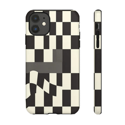 Checkerboard Wave Phone Case — Black & Cream Graphic Tough Case