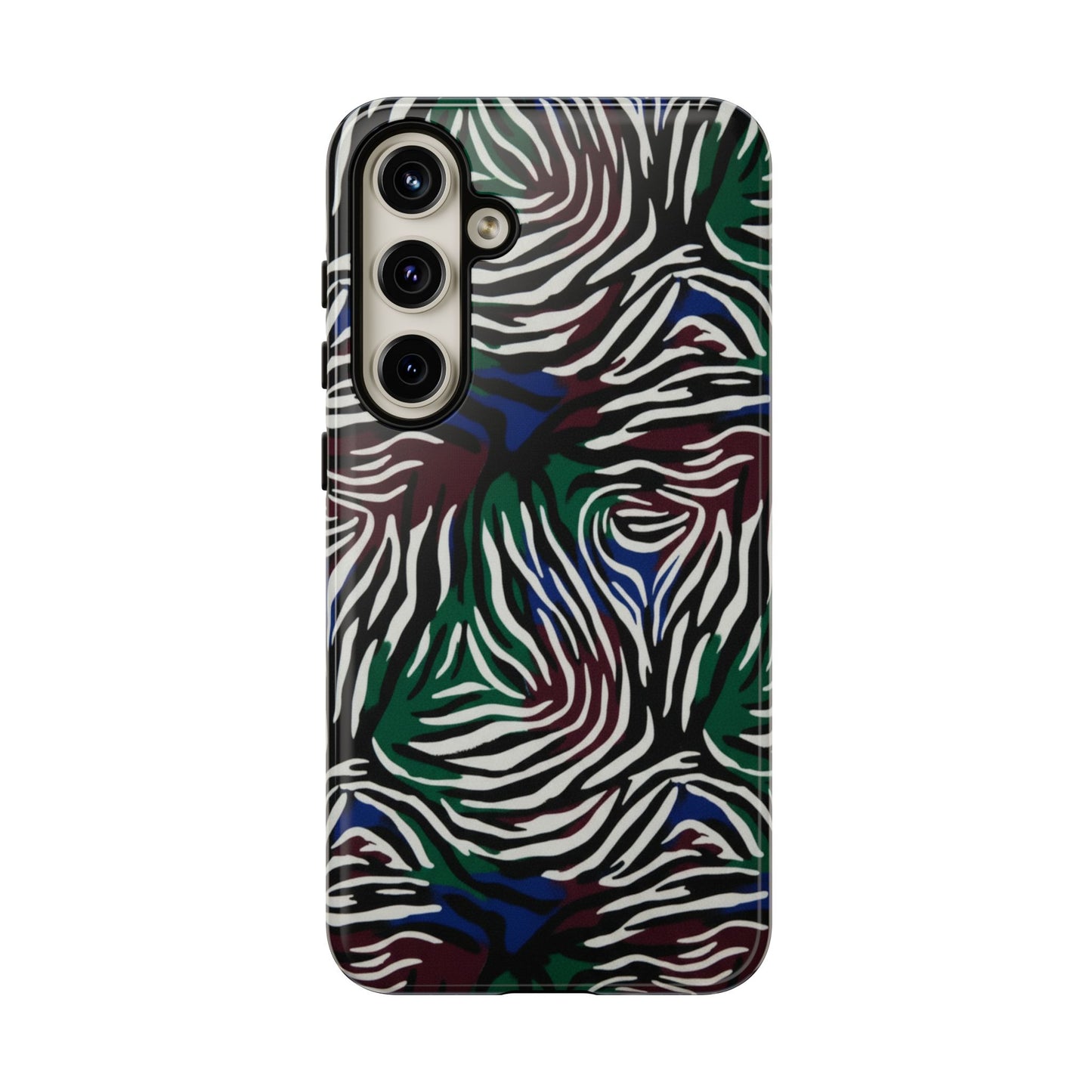 Zebra Camo Tough Phone Case – Green & Blue Animal Print Protective Cover