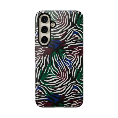 Zebra Camo Tough Phone Case – Green & Blue Animal Print Protective Cover